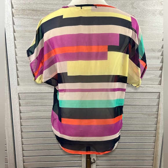 SINGWING Sheer Colorful Striped Short Sleeve Top-Medium - Picture 2 of 2